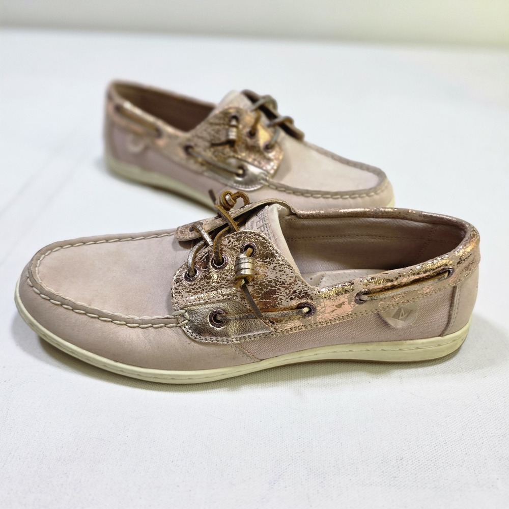 Sperry Boat Shoes Womens 11 Rose Gold Metallic Leather Loafers Nautical Preppy